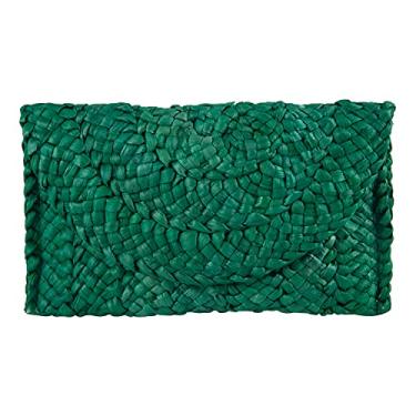Imagem de Freie Liebe Bolsas clutch de palha para mulheres bolsas de praia de verão bolsas de mão de embreagem de tecido envelope, Verde, G