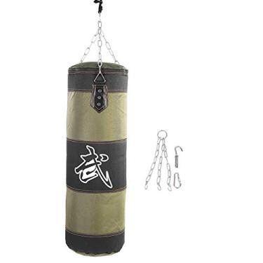 Imagem de Yencoly Saco de boxe de treino, conjunto de saco de pancada de lona com saco de areia/corrente de metal/gancho/mosquetão, perfeito para desenvolver técnicas de mão e pé (verde 80 cm)
