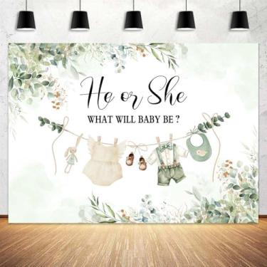 Imagem de Pano de fundo para fotografia de chá de bebê revelador de gênero de 2,8 x 1,5 m, pano de fundo verde para ele ou ela, faixa de roupas para meninos ou meninas, decoração de parede, toalha de mesa