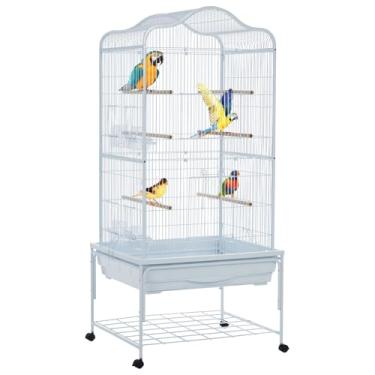 Imagem de KOKEBREN Gaiola grande para pássaros, ferro forjado, branca, 63 cm C x 53 cm L x 137 cm A, portátil, ideal para papagaios, araras, calopsitas, canários, tentilhões, pombos, uso interno e externo