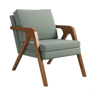 Imagem de Poltrona Decorativa Estofada Confortável Sala Estar Escritório Recepção Quarto Mona no Linho (Verde Sage)