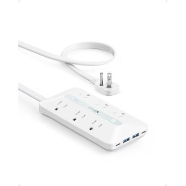 Imagem de Anker Régua De Energia De Plugue Plano (300 J), Régua De Energia Usb C De 20 W, Régua De Energia Ultrafina 10 Em 1 Com 6 Ca, 2 Usb A/2 Usb C, Cabo De Extensão De 5 Pés, Estação De Carregamento De Me