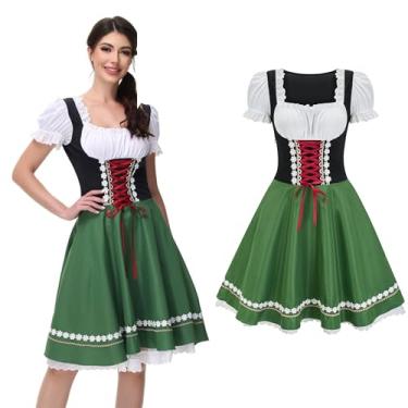 Imagem de Regenboog Fantasia feminina Oktoberfest, vestido Dirndl bávaro para mulheres, vestido Dirndl de Halloween, roupa de empregada de cerveja, Verde, M