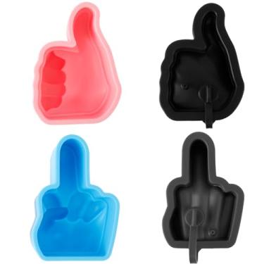 Imagem de 4 moldes para cubos de gelo, formas divertidas, bandejas de silicone de dedo médio para freezer, máquina de cubos de gelo de fácil liberação para uísque, coquetéis, suco, café, bebidas, lavável na