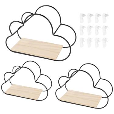 Imagem de kaimenhong 3 prateleiras flutuantes de metal em forma de nuvem, prateleiras flutuantes de nuvem montadas na parede, decoração de parede inovadora, prateleira de armazenamento montada na parede, para