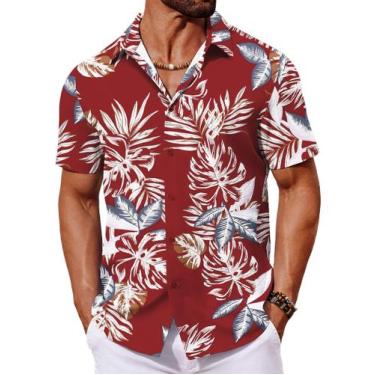 Imagem de Camisa COOFANDY Hawaiian para homens de manga curta para usar na praia
