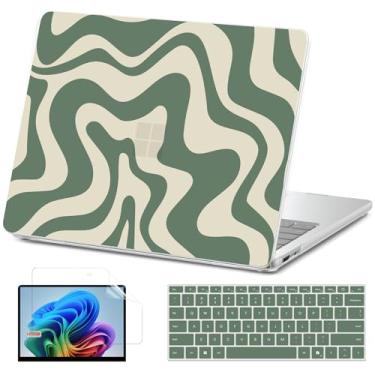 Imagem de AKIT Compatível com Microsoft Surface Laptop 13 polegadas 2025, capa rígida de padrão exclusivo + protetor de tela + capa de teclado, onda verde