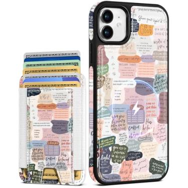 Imagem de Shorogyt Capa carteira para iPhone 11 – Serve para 7 cartões, compatível com Magsafe Suporte magnético destacável para cartão de crédito de couro bonito capa de telefone feminina meninas para Apple 11