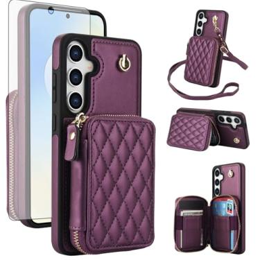 Imagem de Asuwish Capa de celular para Samsung Galaxy S25 FE 5G carteira celular com protetor de tela de vidro temperado alça de pulso suporte de bloqueio de RFID para cartão de crédito S 25 EF S25FE 25S 25FE