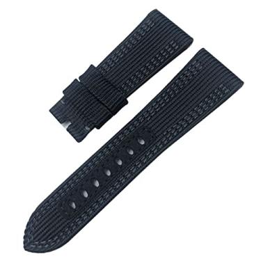 Imagem de SOMKB Pulseira de relógio de tecido de nylon 24 mm 26 mm adequada para Panerai luminária submersível PAM lona couro pulseira esportiva ferramentas de presente (cor: preto cinza sem fecho, tamanho: 24