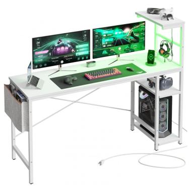 Imagem de Mesa Gamer de Fibra de Carbono 3D 61" 154 cm com Prateleiras Reversíveis de 4 Níveis, Gancho para Fone de Ouvido e Bolsa de Armazenamento