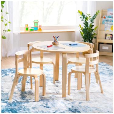 Imagem de Mesa infantil redonda Guidecraft Nordic Table and Chair Set Natural com 4 cadeiras em madeira 75cm