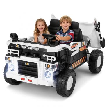 Imagem de Carrinho Elétrico Infantil 2 Lugares 4x4 4 Motores 70W 24V10AH Bluetooth Carga Caçamba Basculante Controle Remoto, JOYLDIAS, Branco