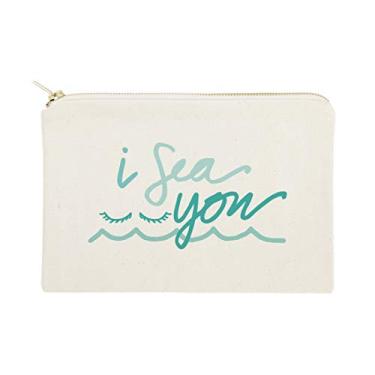 Imagem de Capa lápis de verão The Cotton & Canvas Co. Summer Beach, estojo de cosméticos e bolsa de viagem para escritório e volta à escola, I Sea You