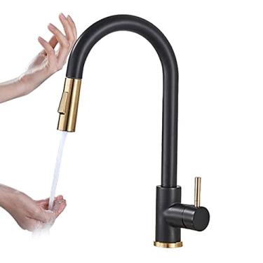 Imagem de Pull Out Sensor Preto Torneira de Cozinha Inteligente Indução Mixer Torneira Touch Control Torneira Pia 2 Modos Torneira De Cozinha,Black Gold,Touch,China