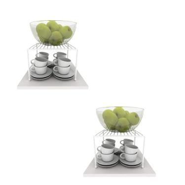 Imagem de Kit 2 Organizador Prateleira Pequeno Suporte Cozinha 22cm Armário Suspenso Autossustentável Aço Reforçado Cor: Branco