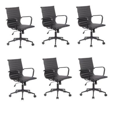 Imagem de Conjunto 6 Cadeiras de Escritório Presidente Sevilha Baixa com Base Office aço preto Rivatti Preto