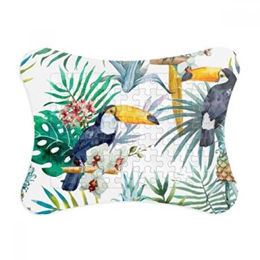 Imagem de Aquarela tucano, arbusto, abacaxi, papagaio, moldura de quebra-cabeça decoração de quadro, ornamento de jogo