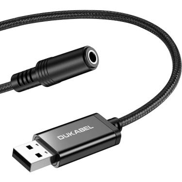 Imagem de DuKabel USB para adaptador de áudio jack de 3,5 mm, cabo USB a Aux com USB de 4 polos suportado por microfone para adaptador AUX de fone de ouvido Pla