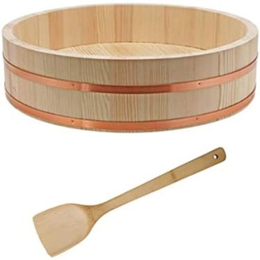 Imagem de Madeira De Pinho Hangiri Sushi Arroz Banheira De Mistura De Madeira Sushi Tigela De Arroz Japonês Hangiri Sushi Oke Barril De Arroz Incluindo Colher De Madeira 12 Tamanhos Escolher,36x9cm,Serene16