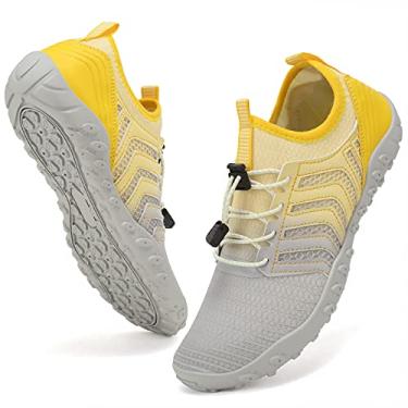 Imagem de WateLves Water Shoes – Meias aquáticas de secagem rápida para piscina, surfe, ioga, hidroginástica, Cinza dégradé amarelo, 10.5 Women/9 Men
