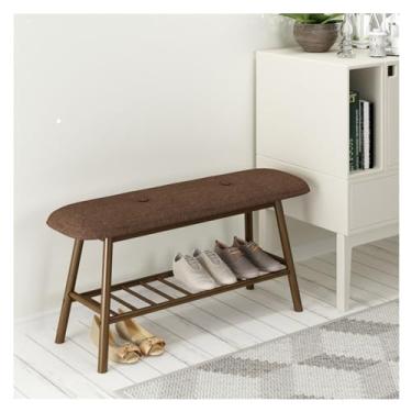 Imagem de Prateleira de sapatos banco de entrada, banco de sapateira de bambu, prateleira organizadora estofada com assento almofadado, estilo simples, bom rolamento de carga, ideal para entrada, corredor, sala