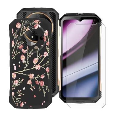 Imagem de YQINHHME Capa de telefone amortecedora preta macia de TPU para Doogee S110 (6,5 polegadas) com 1 x protetor de tela de vidro temperado, capa fina de silicone à prova de choque para Doogee S110 - Camellia