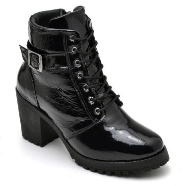 Imagem de Bota Coturno Feminina Couro Cano Médio Verniz Moda Estilo
