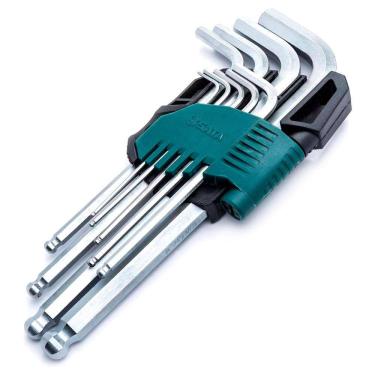 Imagem de Jogo de Chaves Allen Hexagonais Abauladas Longas com 9 Peças 1,5 à 10mm - Sata ST09105ASJ