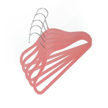 Imagem de Kit Cabide Veludo Vizapi Infantil Bebê Velvet com 5 29x20cm Com Barra Para Calca Rosa Bebe