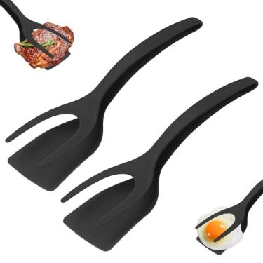 Imagem de Niaoyun Pinça de espátula 2 em 1 com aderência e flip, flipper de ovo, panqueca de peixe torrada francesa para fazer omelete para cozinha doméstica (2 peças), preto