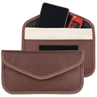 Imagem de Faraday Protetor de chaveiro (pacote com 2), bolsa Faraday Premium, bloqueador de sinal de chave de carro, bolsa com bloqueio de sinal para privacidade de celular P (marrom)