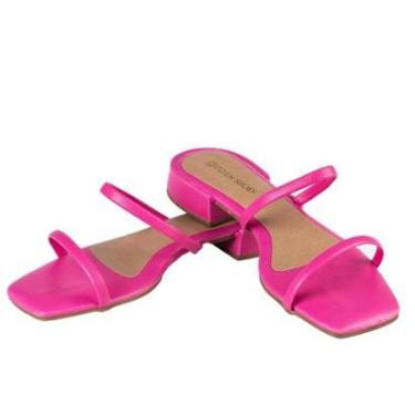 Imagem de Sandália Tamanco Rosa Pink Salto Bloco Baixo Tiras Macias Confortável Lançamento-Feminino