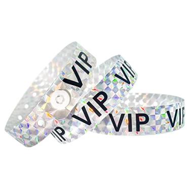 Imagem de OUCHAN Pulseiras de plástico holográficas VIP prata - Pacote com 500 pulseiras de vinil para eventos, clubes, reuniões de música