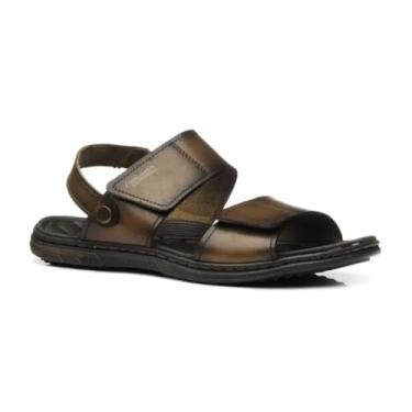 Imagem de Sandália Papete Masculina Couro Calce Fácil Pegada Conforto Cor:Marrom Cravo;Tamanho:44