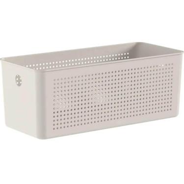 Imagem de Cesto Caixa Organizadora Retangular 33x15x13cm Perfurações 6,6L Bege Flow