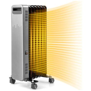 Imagem de Aquecedor a Óleo com 3 Modos de Aquecimento e Proteção Contra Superaquecimento, 110V 1500W, PETSITE, Prata e Preto
