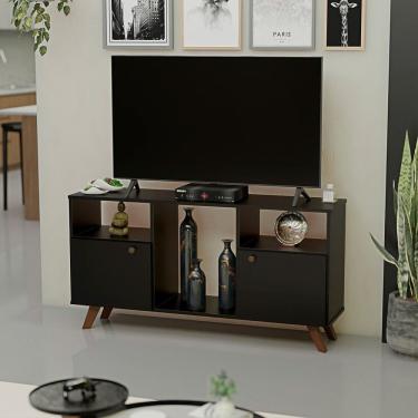 Imagem de Rack para Tv até 50 Polegadas 2 Portas e Pés Retrô Preto