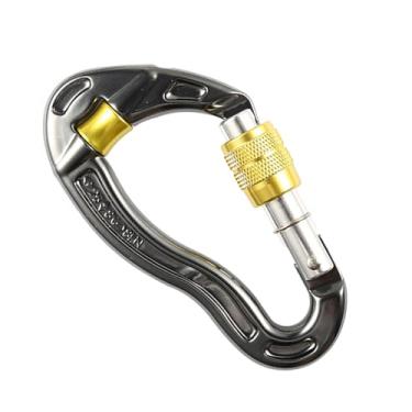 Imagem de predolo Mosquetão de escalada, mosquetão de montanhismo, grande e leve, 25kN, clipe de travamento para proteger animais de estimação, caminhadas, amarelo