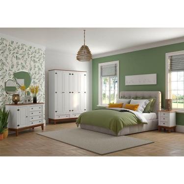 Imagem de Conjunto Guarda-roupa Rústico 4 P E 2 G E Cômoda 4 G + 1 P De Madeira Maciça E Mdf Branco