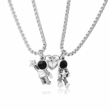 Imagem de Colar combinando astronauta de aço inoxidável, 2 peças, banhado a prata, estrela 3D, compromisso, atração mútua, coração para mulheres, homens, amizade, casais, aniversário, dia dos namorados,