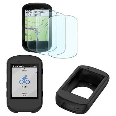 Imagem de Protetor de tela e capa de silicone para Garmin Edge 530 Gps (3 + 1 pacote), filme de vidro temperado anti-arranhões de alta definição transparente