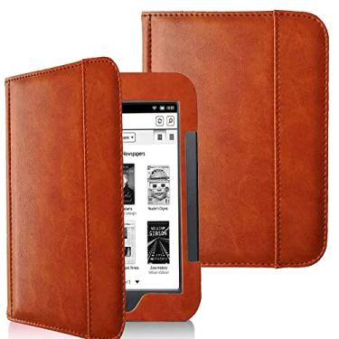 Imagem de AFesar Barnes and Noble Nook Capa para leitor de eBook com toque simples, brilhante, capa de bolso de couro PU premium para Nook 2 (modelo: BNRV300)/Nook 3 (modelo: BNRV350) capa para e-book (marrom)