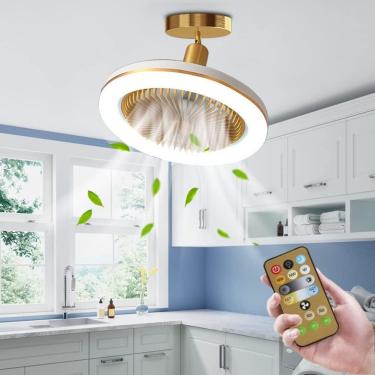 Imagem de Ventilador de teto Ventilador de teto com luzes Controle remoto Moderno LED de 3 velocidades Mini Ventilador de teto embutido Pequeno Iluminação de teto fechada de baixo perfil para sala de