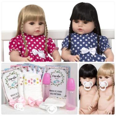 Imagem de Kit Bebe Tipo Reborn Gêmeas Princesas Cabelo Longo + Itens - Cegonha R
