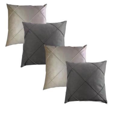 Imagem de Kit 04 Almofadas Cheias em Suede Drapeada 45x45cm Decorativas Sala Qua