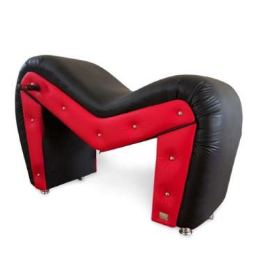 Imagem de Poltrona Cavalinho Decorativa Cadeira Quarto Namoradeira Preta E Verme