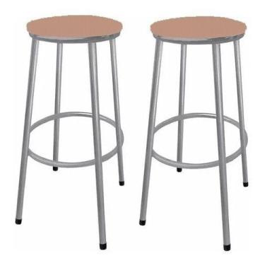 Imagem de Kit 2 Banco Banqueta Alta Sem Encosto - Moveraço, Prata, Bege Claro