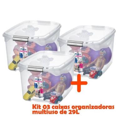 Imagem de Kit 3 Caixa Organizadora 29l Multiuso Porta Utensílios Closet Roupas B