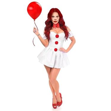 Imagem de Daisy corsets Espartilho feminino plus size com gaveta superior 3 peças, fantasia de palhaço assassino, branco/vermelho, 6X, Branco/Vermelho, 6X